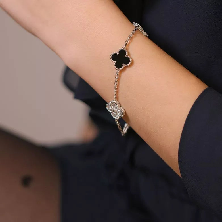 CLOVER BRACELET DELUXE SILVER | ZILVER & ZWART