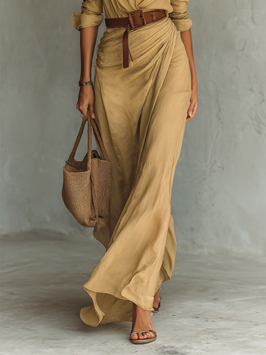 Ladies Lapel Maxi Dress