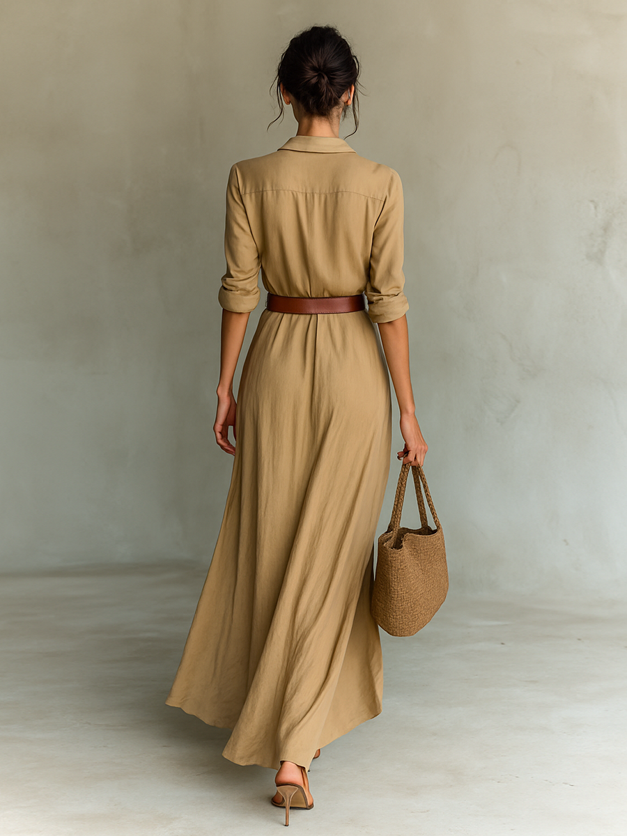 Ladies Lapel Maxi Dress